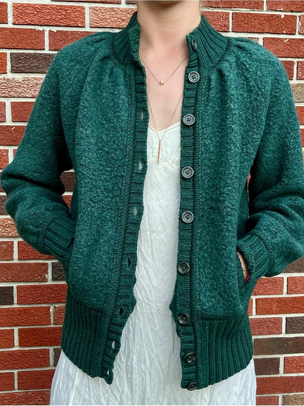 Moda International Forest Green Button-Up Textured Cardigan